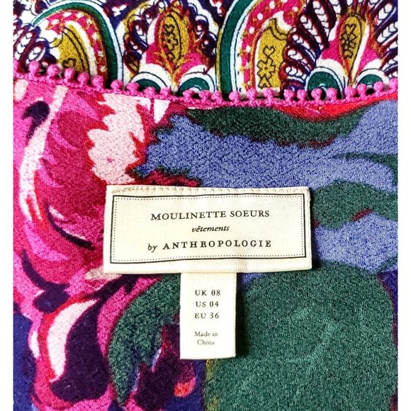 Anthropologie Moulinette Soeurs Teresita Scarf Printed Blouse Shirt Tunic Sz 4 - Picture 8 of 8